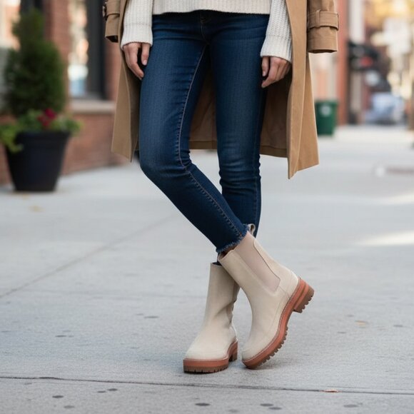 NWOT Kaanas Belgrade Combat Sock Suede Leather Bootie Ivory - Picture 1 of 13